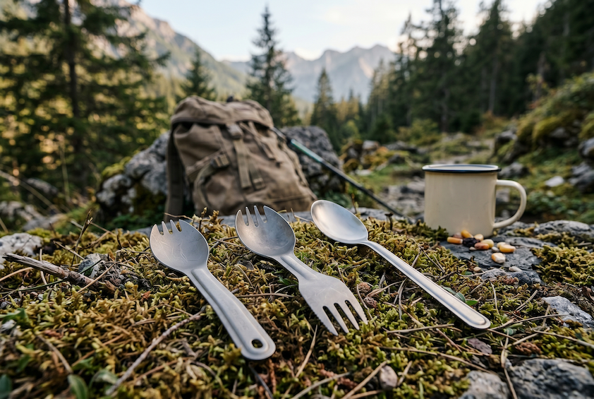 Outdoor Besteck ultraleicht im Vergleich: Spork & Titan-Löffel